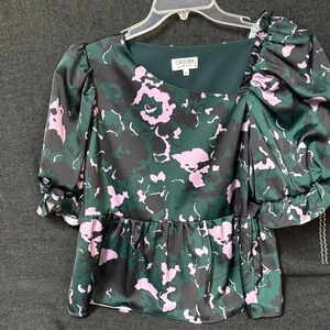 Crosby by Mollie Burch Floral Blouse - Dark Green and Lavender